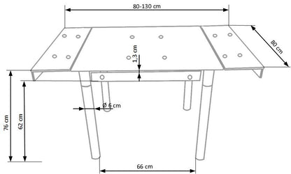 Kitchen Table Kent | size: Length: 80cm, Width: 130cm, Height: 76cm | color: Black | image: 5 | variant: 1006431