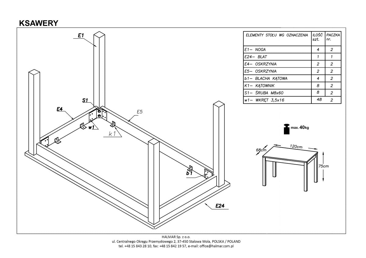 Kitchen Table Ksawery | size: Length: 68cm, Width: 120cm, Height: 76cm | color: White | image: 6 | variant: 1006378