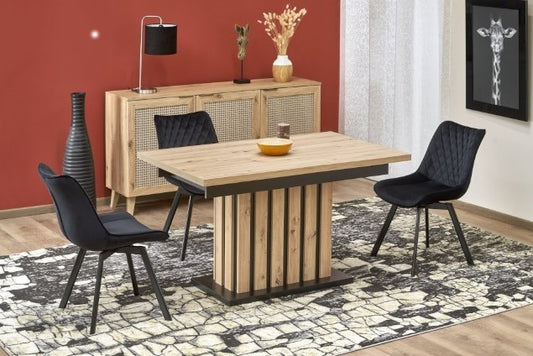 Kitchen Table Lamello | size: Length: 80cm, Width: 210cm, Height: 76cm | color: Black/Oak | image: 1 | variant: 1013030