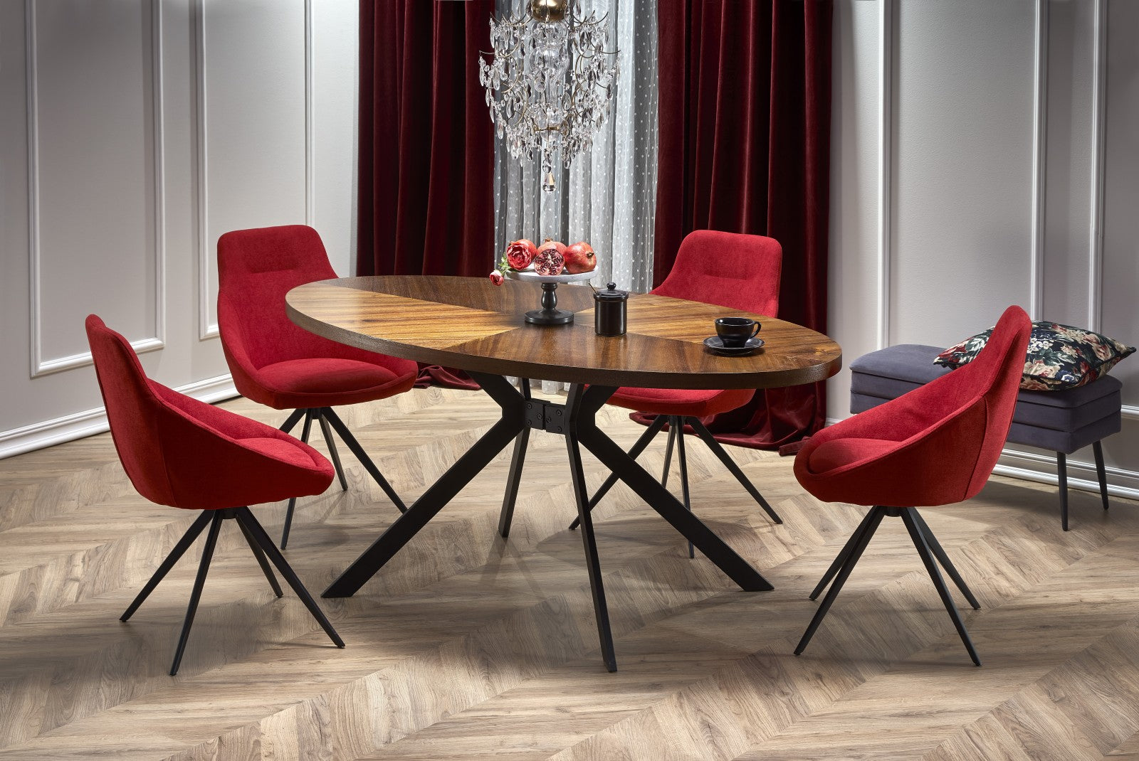 Kitchen Table Locarno | size: Length: 90cm, Width: 170cm, Height: 75cm | color: Black/Walnut | image: 2 | variant: 1012577