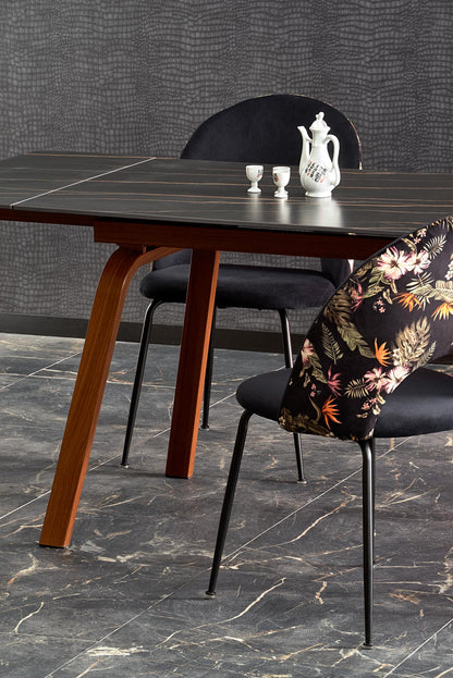 Kitchen Table Lozano | size: Length: 82cm, Width: 200cm, Height: 76cm | color: Marble/Black/Walnut | image: 4 | variant: 1013021