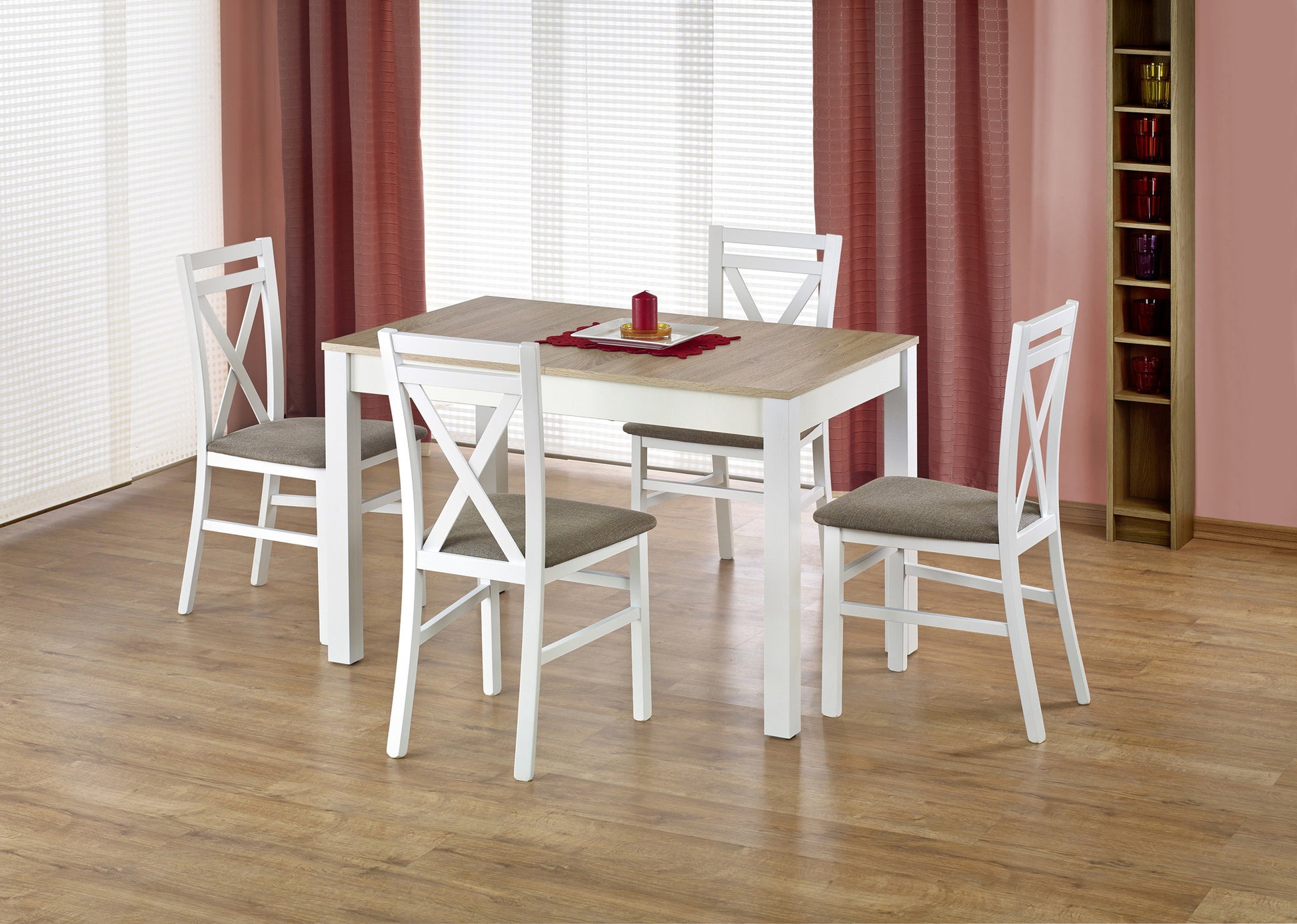 Kitchen Table Maurycy | size: Length: 75cm, Width: 158cm, Height: 76cm | color: White/Oak | image: 1 | variant: 1006385