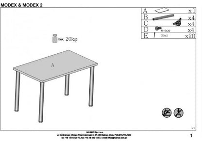 Kitchen Table Modex | size: Length: 60cm, Width: 120cm, Height: 75cm | color: White | image: 6 | variant: 1012002