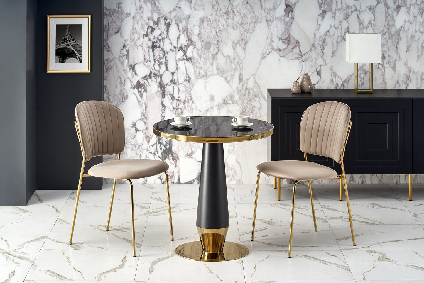 Kitchen Table Molina | size: Length: 59cm, Width: 59cm, Height: 74cm, Diameter: 59cm | color: Marble/Black/Gold | image: 1 | variant: 1013022