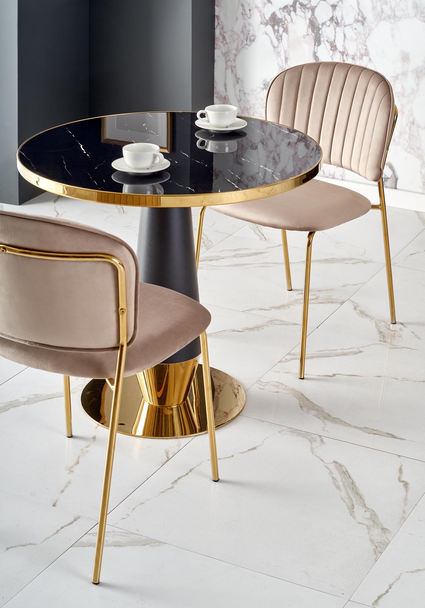 Kitchen Table Molina | size: Length: 59cm, Width: 59cm, Height: 74cm, Diameter: 59cm | color: Marble/Black/Gold | image: 4 | variant: 1013022