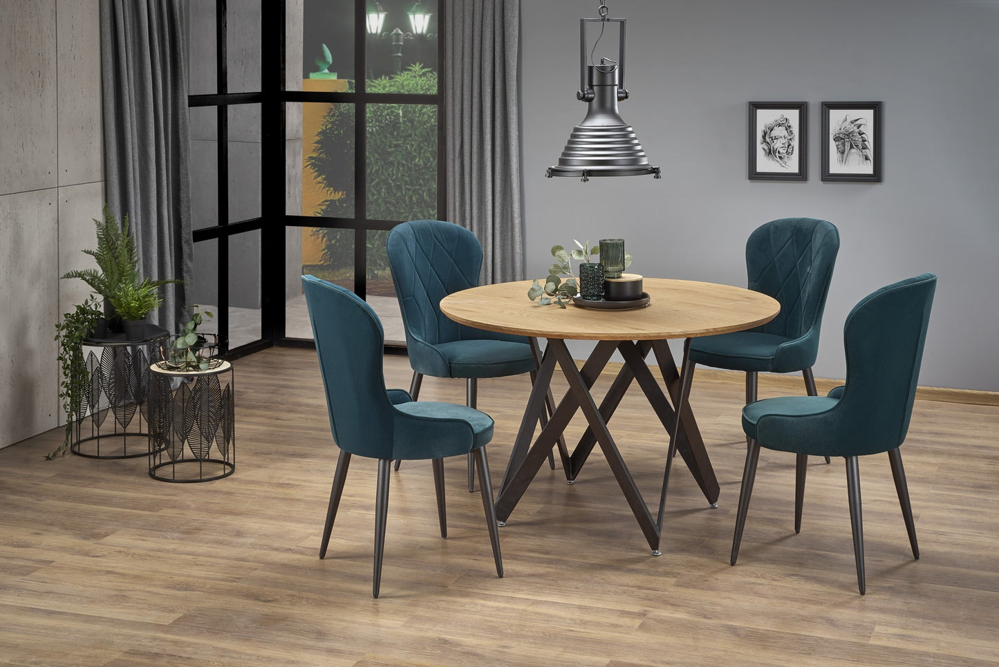 Kitchen Table Mozambik | size: Length: 120cm, Width: 120cm, Height: 75cm, Diameter: 120cm | color: Black/Oak | image: 4 | variant: 1011241