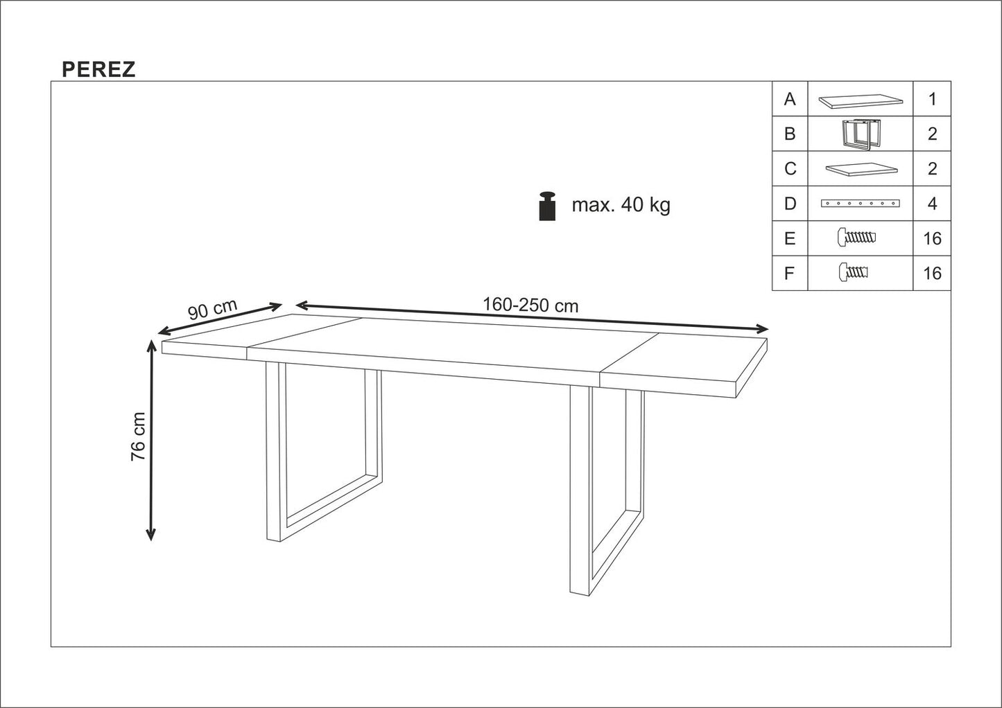 Kitchen Table Perez | size: Length: 90cm, Width: 250cm, Height: 76cm | color: Black/Oak | image: 10 | variant: 1011303