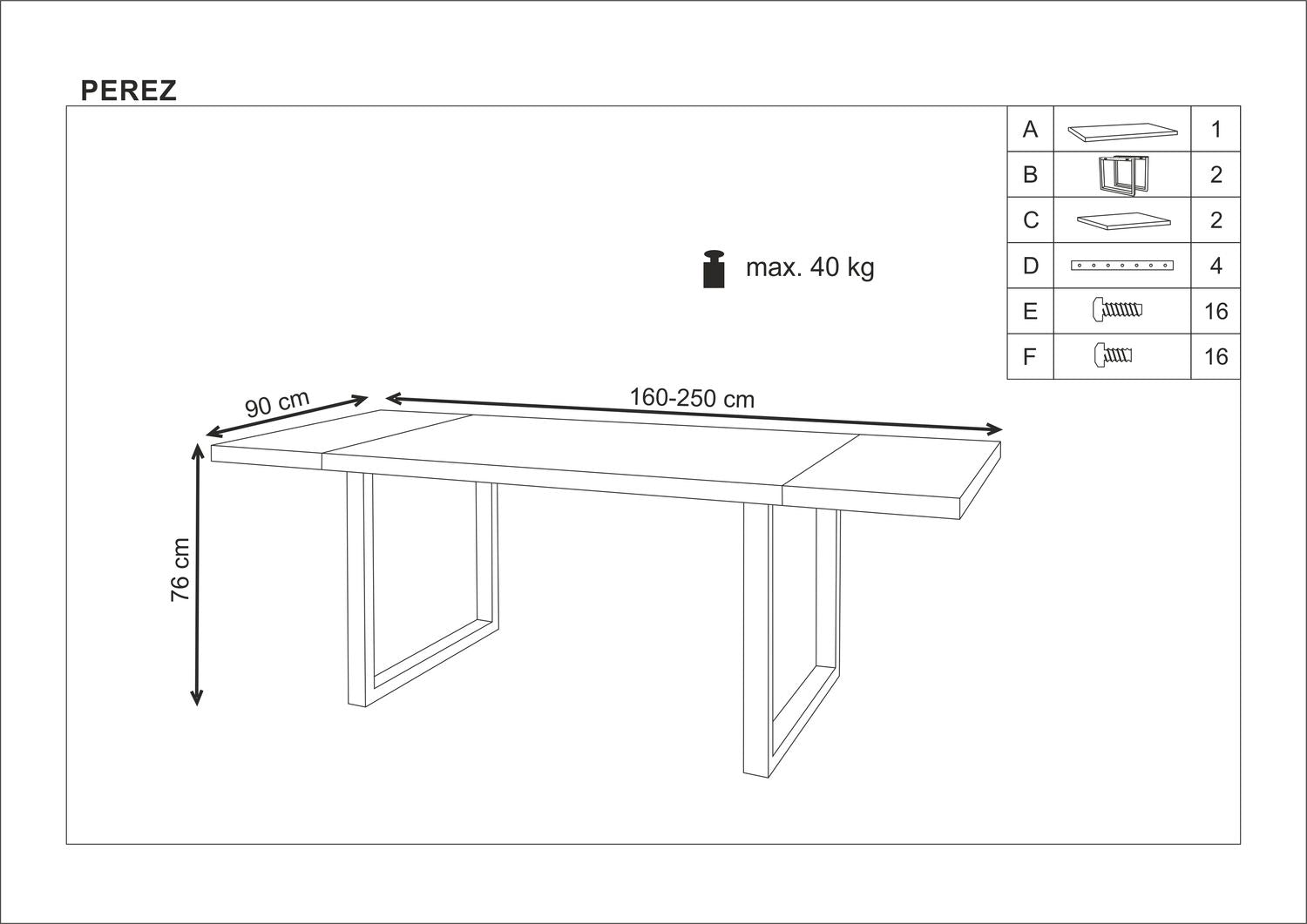 Kitchen Table Perez | size: Length: 90cm, Width: 250cm, Height: 76cm | color: Black/Oak | image: 10 | variant: 1011303