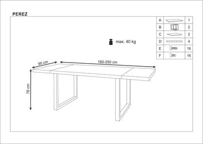 Kitchen Table Perez | size: Length: 90cm, Width: 250cm, Height: 76cm | color: Black/Oak | image: 10 | variant: 1011303