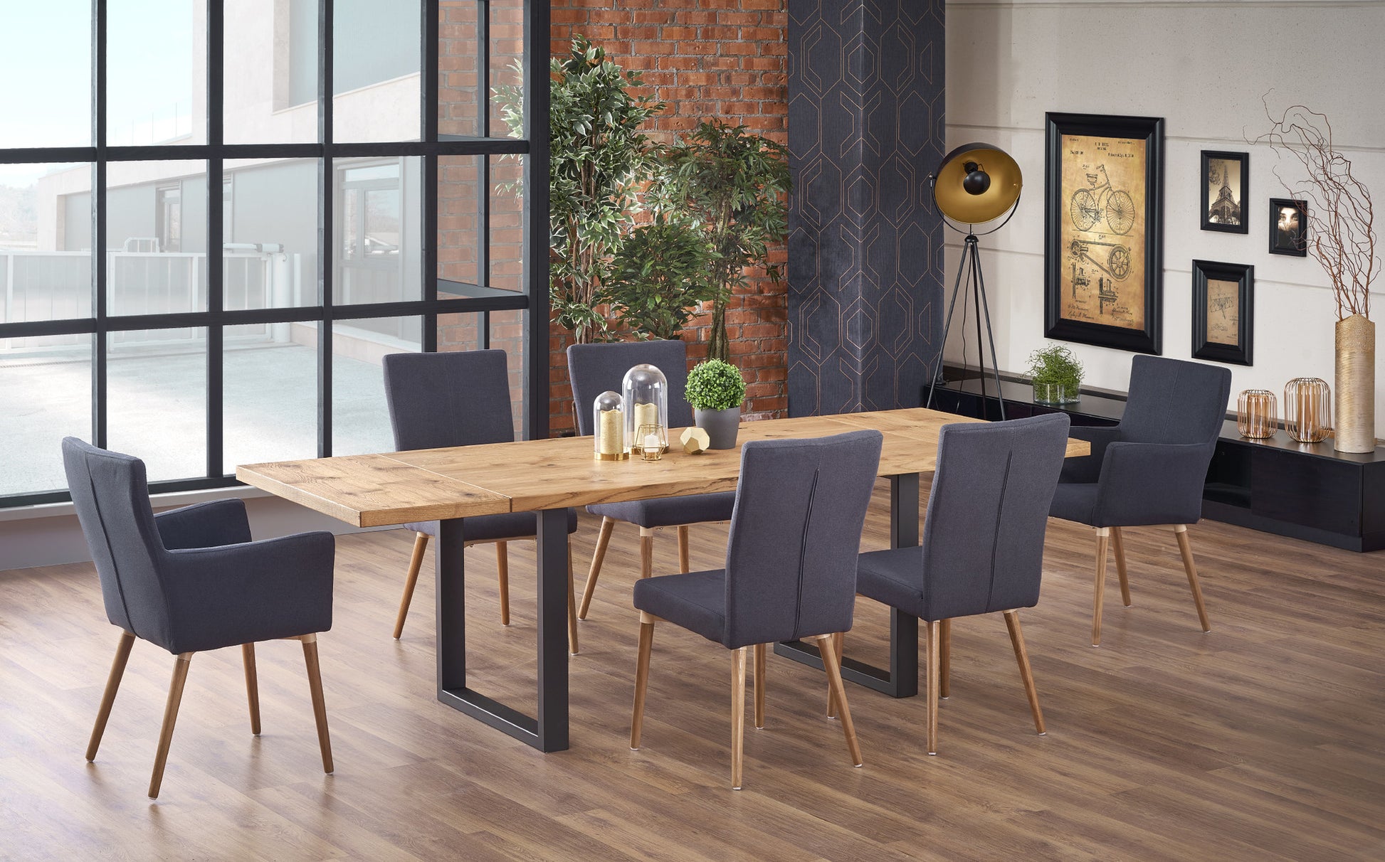 Kitchen Table Perez | size: Length: 90cm, Width: 250cm, Height: 76cm | color: Black/Oak | image: 3 | variant: 1011303