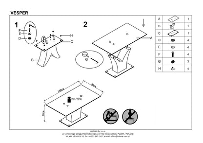 Kitchen Table Porth | size: Length: 90cm, Width: 160cm, Height: 76cm | color: White/Black | image: 7 | variant: 1006820
