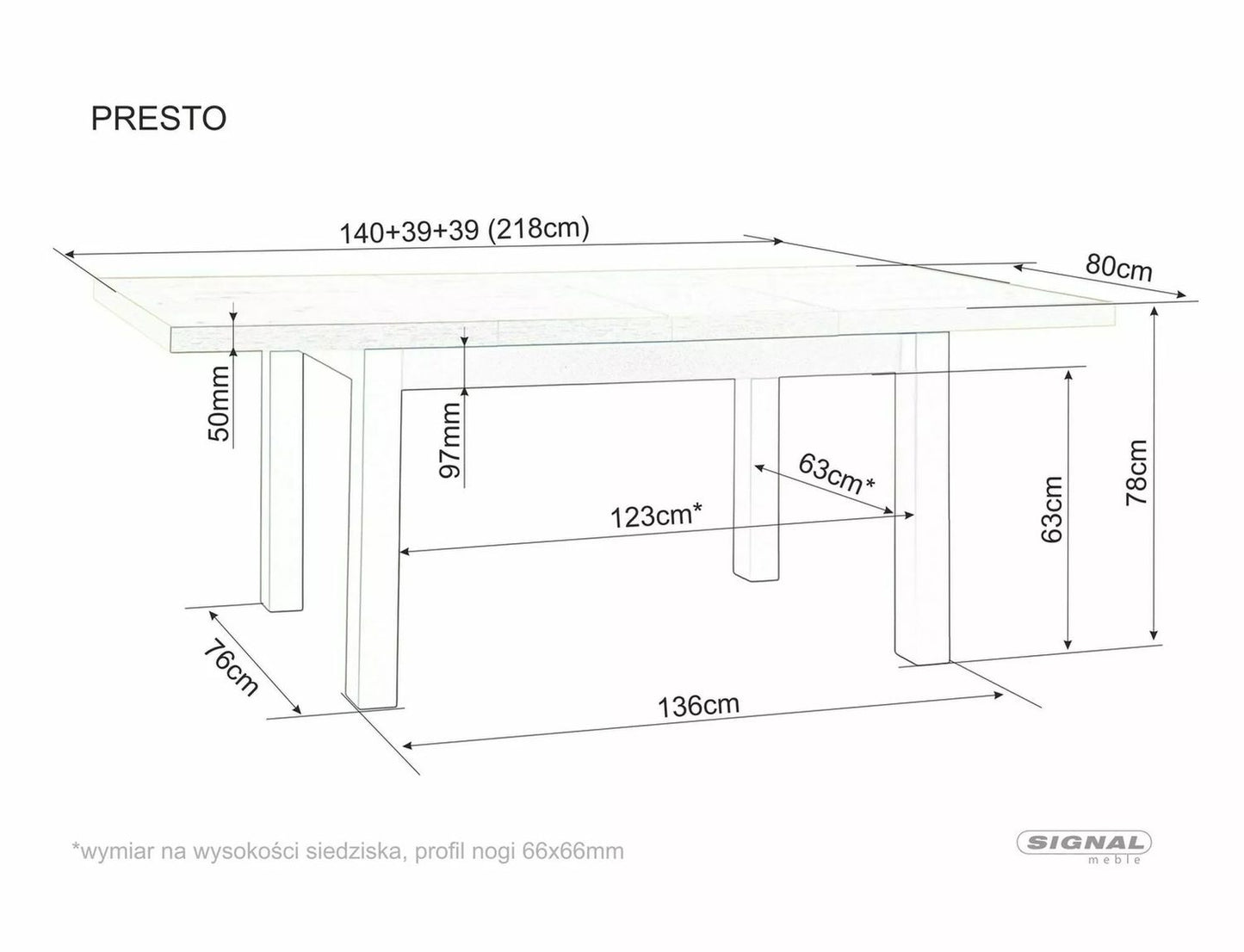 Kitchen Table Presto | size: Length: 80cm, Width: 218cm, Height: 78cm | color: Oak | image: 5 | variant: 1017923
