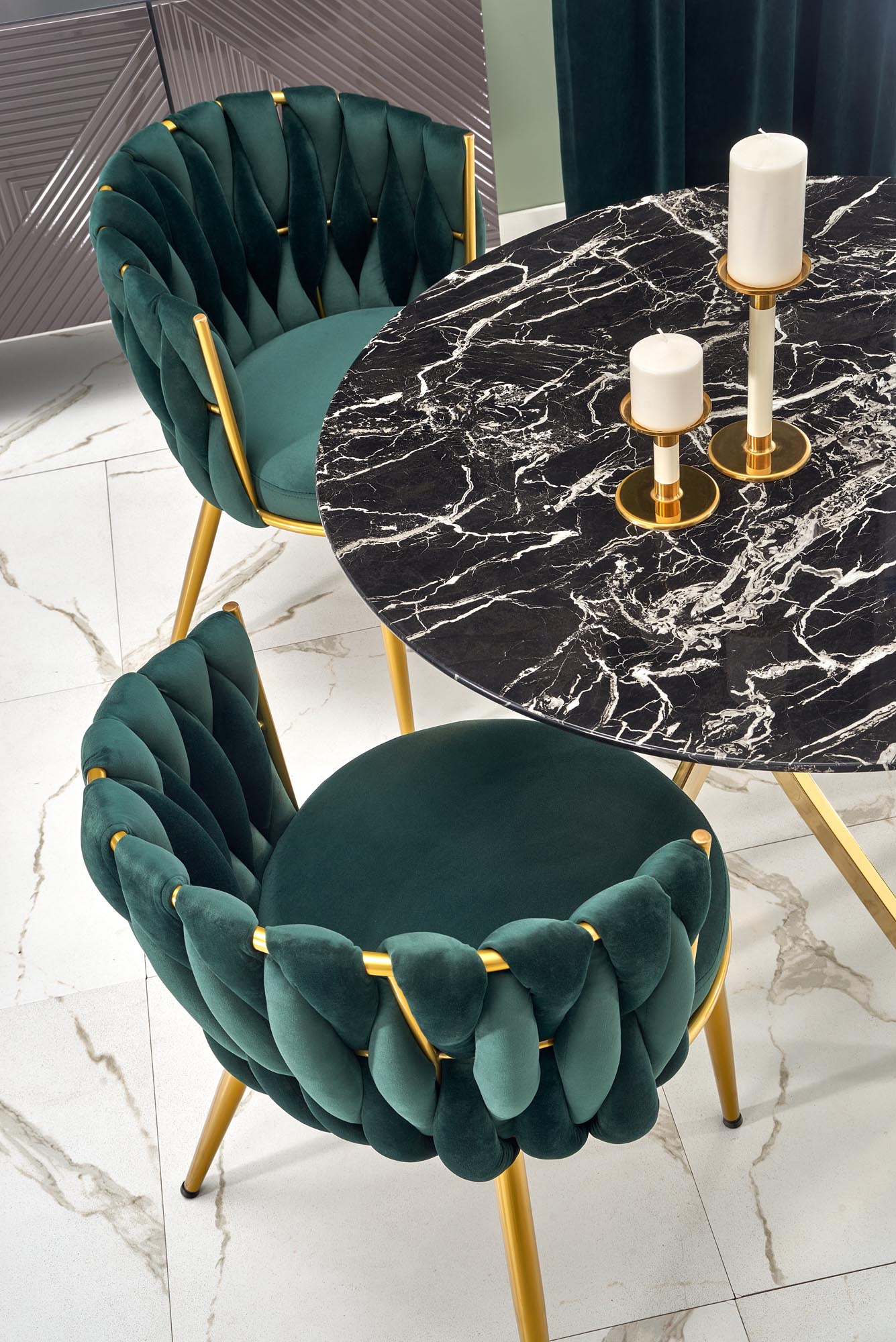 Kitchen Table Raymond 2 | size: Length: 100cm, Width: 100cm, Height: 73cm, Diameter: 100cm | color: Marble/Black/Gold | image: 4 | variant: 1006438