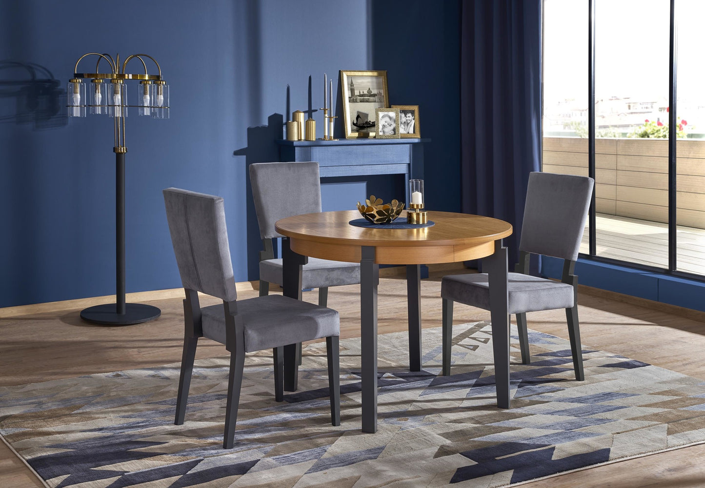 Kitchen Table Rennes | size: Length: 100cm, Width: 200cm, Height: 77cm, Diameter: 100cm | color: Oak/Grey | image: 5 | variant: 1003174