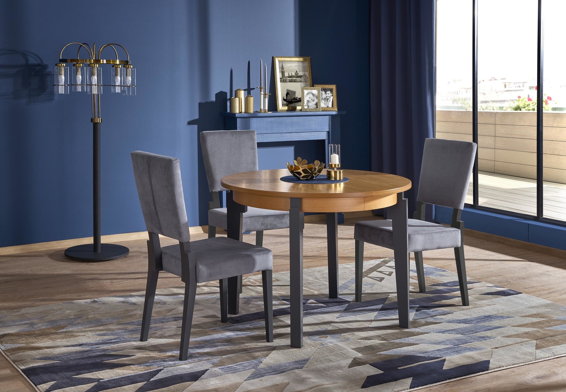 Kitchen Table Rennes | size: Length: 100cm, Width: 200cm, Height: 77cm, Diameter: 100cm | color: Oak/Grey | image: 5 | variant: 1003174