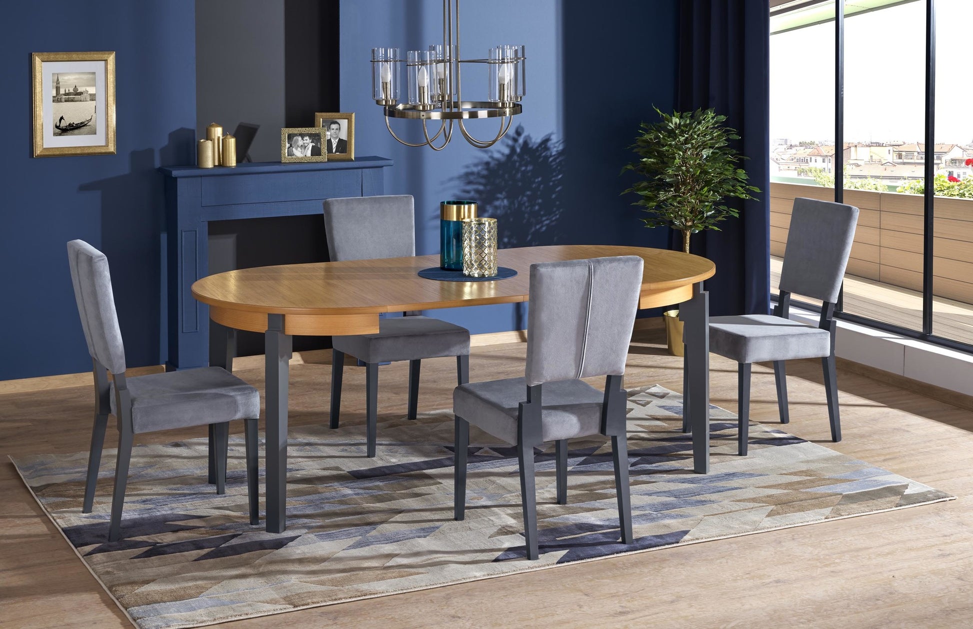 Kitchen Table Rennes | size: Length: 100cm, Width: 200cm, Height: 77cm, Diameter: 100cm | color: Oak/Grey | image: 6 | variant: 1003174