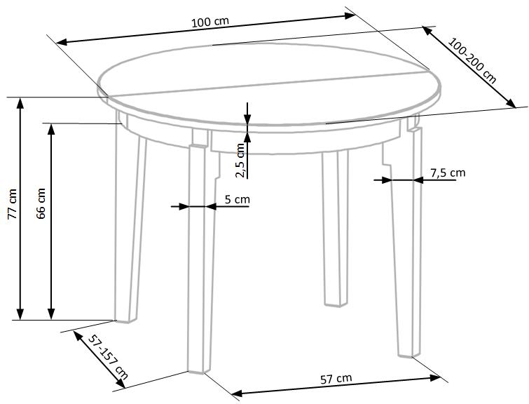 Kitchen Table Rennes | size: Length: 100cm, Width: 200cm, Height: 77cm, Diameter: 100cm | color: Oak | image: 8 | variant: 1003173