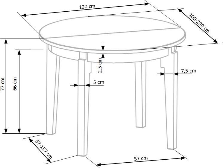 Kitchen Table Rennes | size: Length: 100cm, Width: 200cm, Height: 77cm, Diameter: 100cm | color: White | image: 6 | variant: 1003172