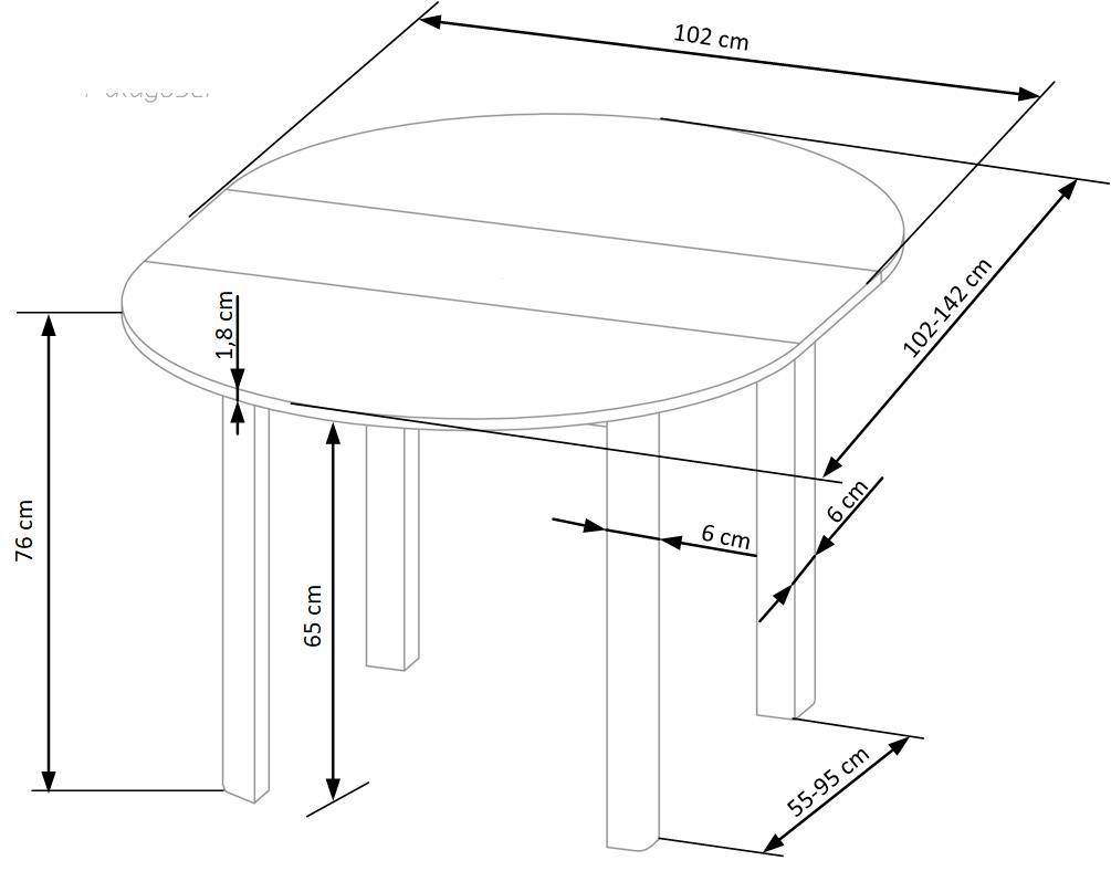 Kitchen Table Ringo | size: Length: 102cm, Width: 142cm, Height: 76cm, Diameter: 102cm | color: Black/Oak | image: 7 | variant: 1006393