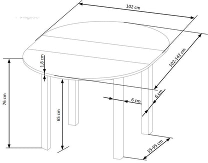 Kitchen Table Ringo | size: Length: 102cm, Width: 142cm, Height: 76cm, Diameter: 102cm | color: Black/Oak | image: 7 | variant: 1006393