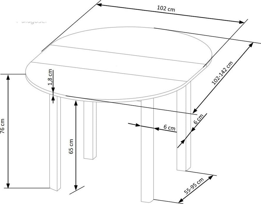 Kitchen Table Ringo | size: Length: 102cm, Width: 142cm, Height: 76cm, Diameter: 102cm | color: White | image: 9 | variant: 1006389