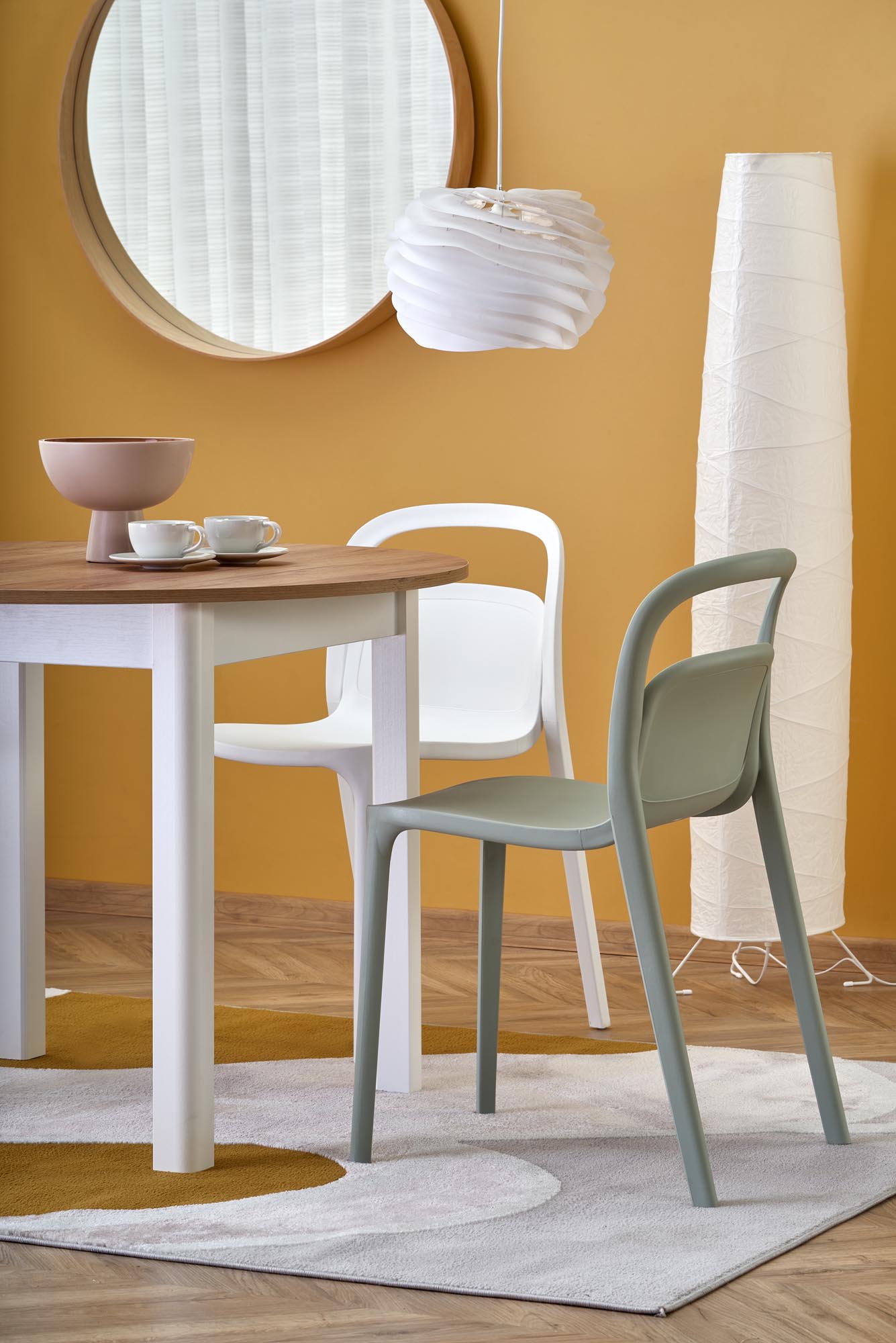 Kitchen Table Ringo | size: Length: 102cm, Width: 142cm, Height: 76cm, Diameter: 102cm | color: White/Oak | image: 4 | variant: 1006390