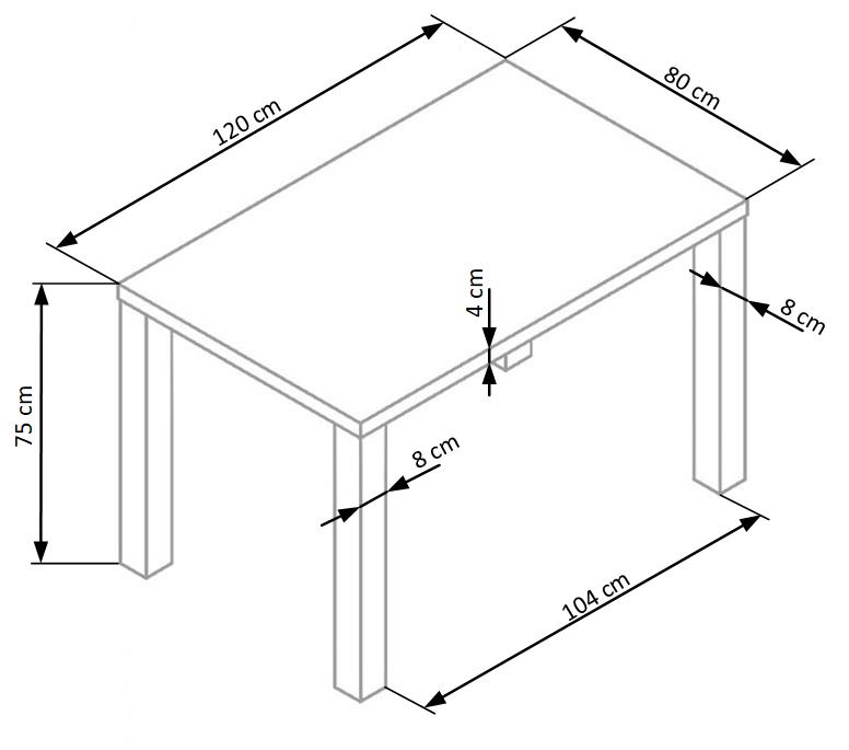 Kitchen Table Ronald | size: Length: 80cm, Width: 120cm, Height: 75cm | color: White | image: 6 | variant: 1011221