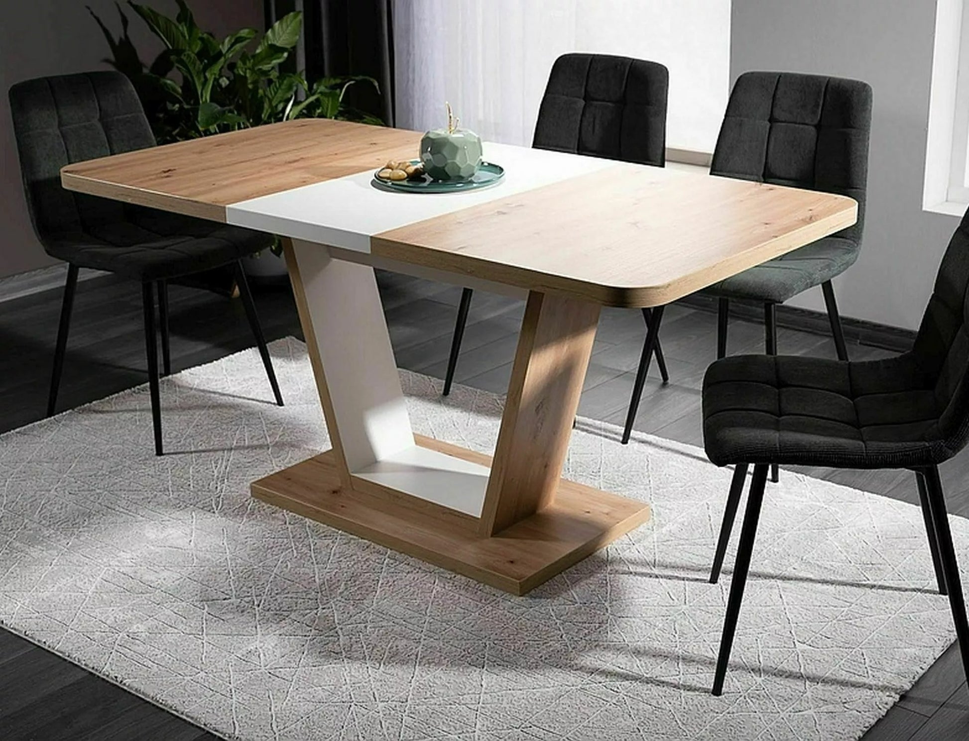 Kitchen Table Rotherham | size: Length: 80cm, Width: 160cm, Height: 76cm | color: White/Oak | image: 3 | variant: 1004316