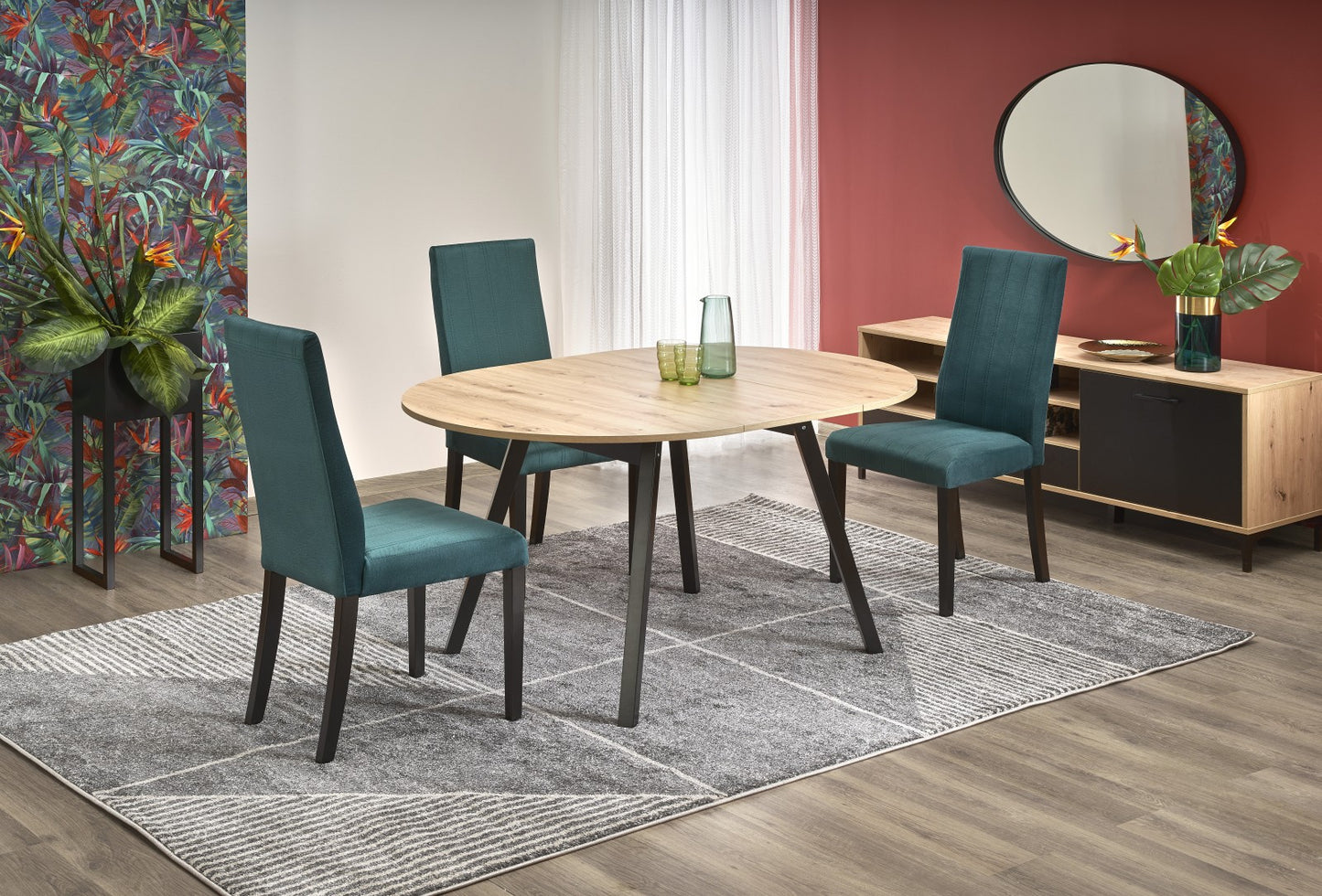 Kitchen Table Ruben | size: Length: 102cm, Width: 142cm, Height: 73cm, Diameter: 102cm | color: Black/Oak | image: 4 | variant: 1006396