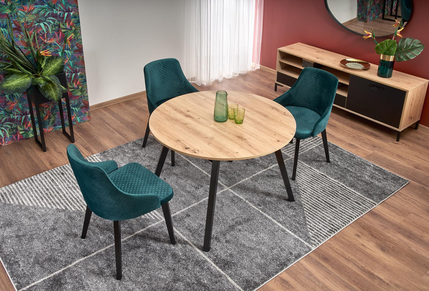Kitchen Table Ruben | size: Length: 102cm, Width: 142cm, Height: 73cm, Diameter: 102cm | color: Black/Oak | image: 9 | variant: 1006396