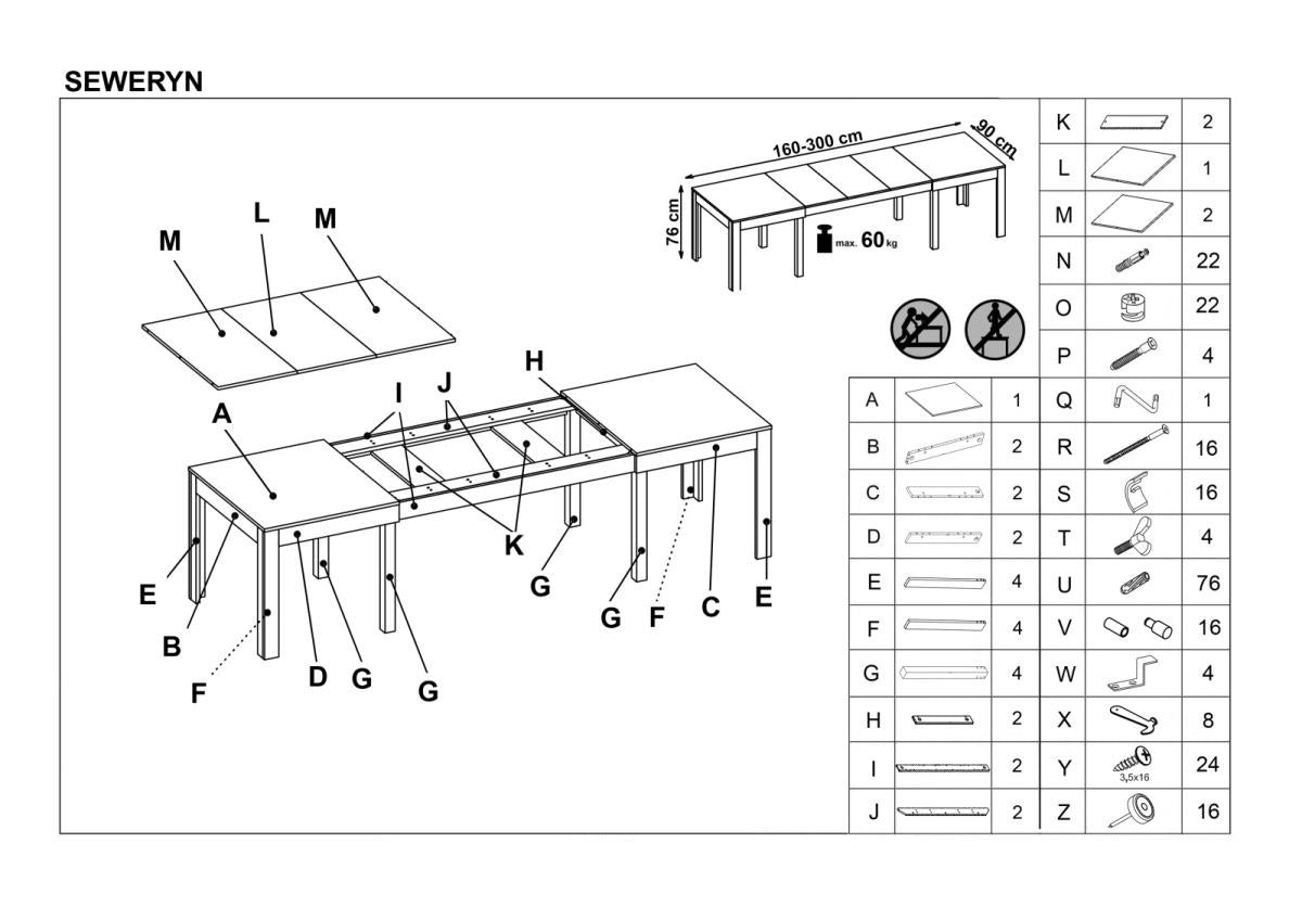 Kitchen Table Seweryn | size: Length: 90cm, Width: 300cm, Height: 76cm | color: White | image: 3 | variant: 1006398