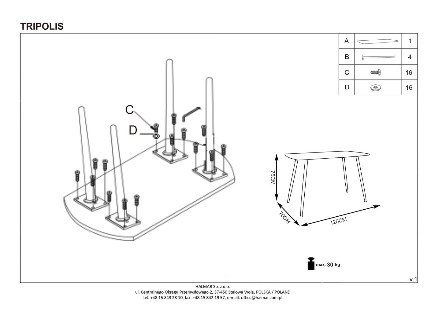 Kitchen Table Tripolis | size: Length: 70cm, Width: 120cm, Height: 76cm | color: Black/Oak | image: 10 | variant: 1011203