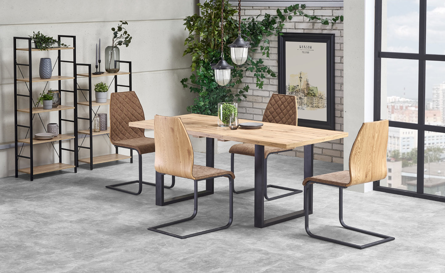 Kitchen Table Venom | size: Length: 85cm, Width: 185cm, Height: 74cm | color: Black/Oak | image: 3 | variant: 1011251