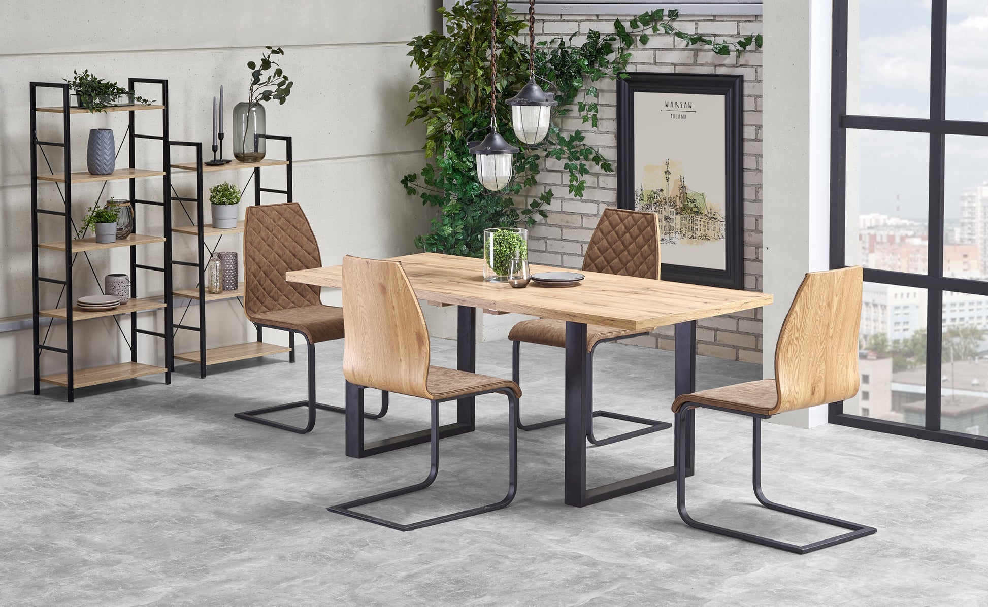 Kitchen Table Venom | size: Length: 85cm, Width: 185cm, Height: 74cm | color: Black/Oak | image: 3 | variant: 1011251