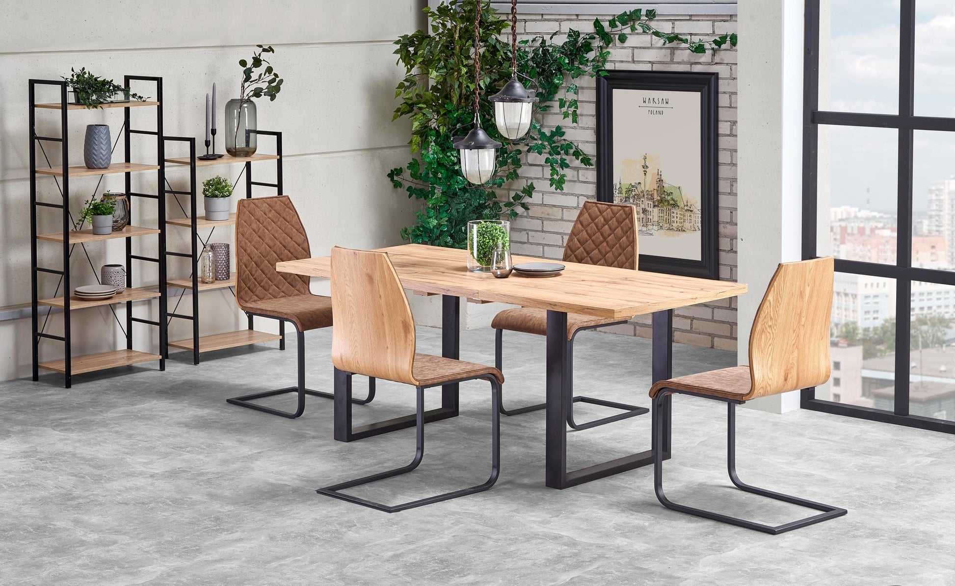 Kitchen Table Venom | size: Length: 85cm, Width: 185cm, Height: 74cm | color: Black/Oak | image: 4 | variant: 1011251