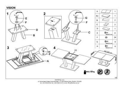 Kitchen Table Vision | size: Length: 90cm, Width: 200cm, Height: 76cm | color: White | image: 5 | variant: 1011288