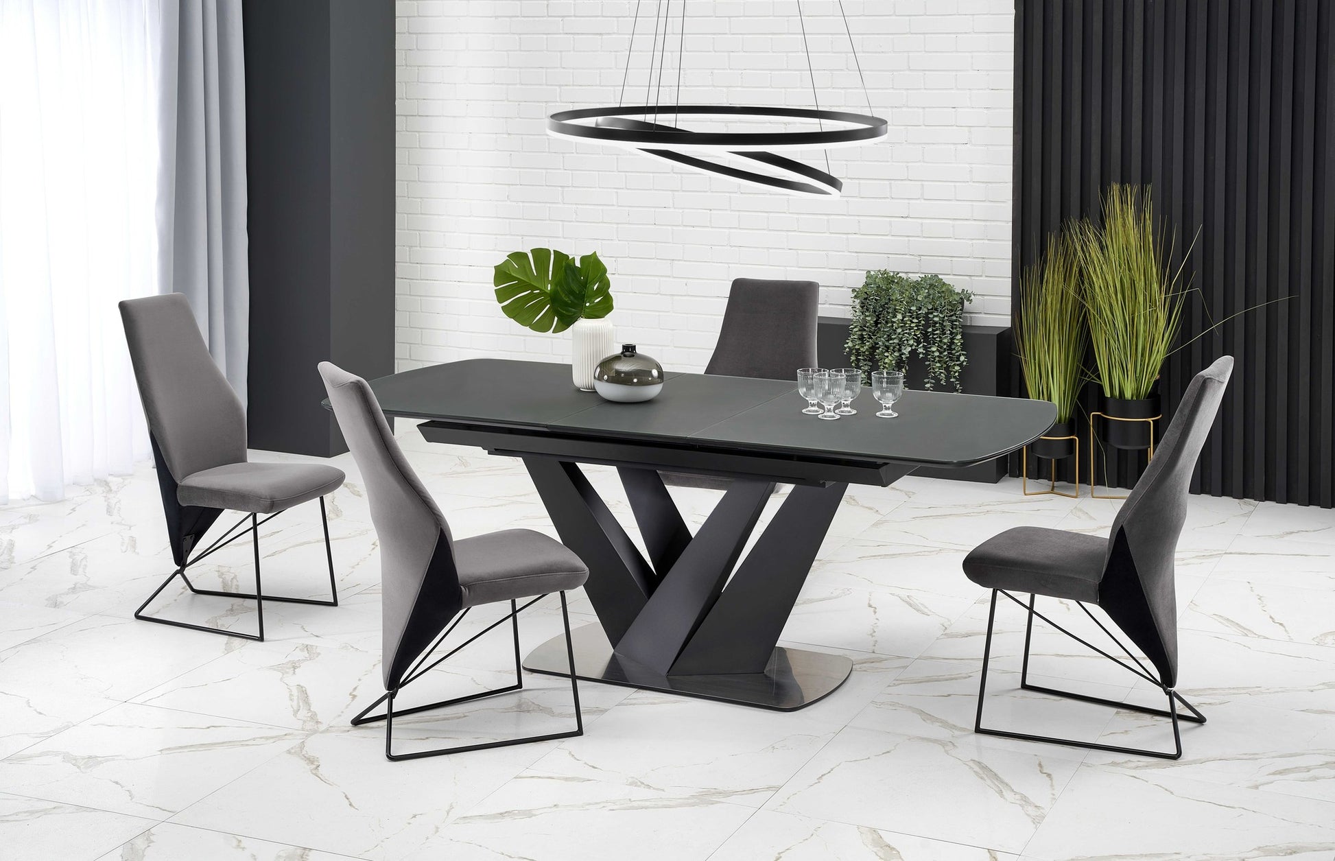 Kitchen Table West Bexleyheath | size: Length: 90cm, Width: 200cm, Height: 77cm | color: Black/Grey | image: 6 | variant: 1007269