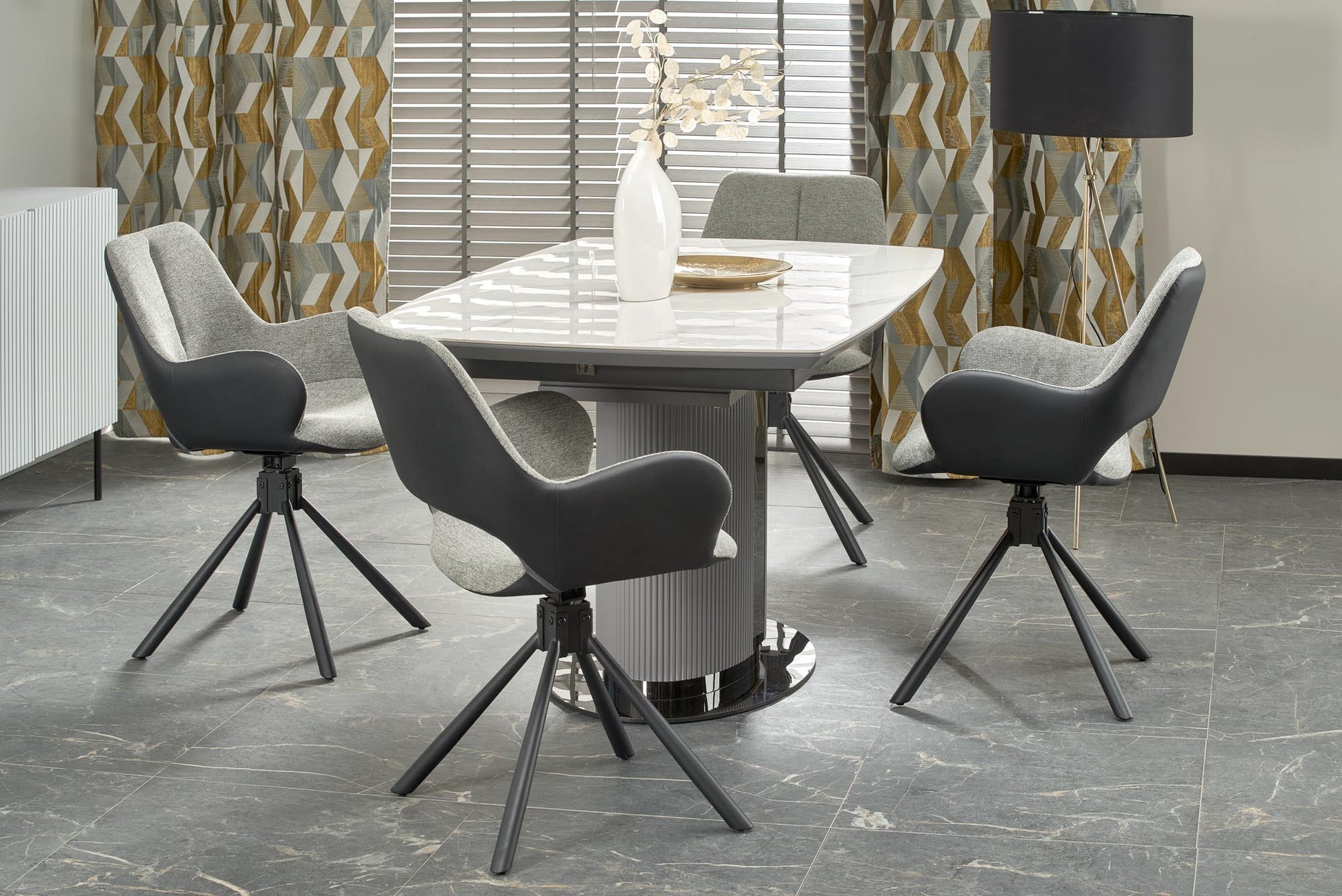 Kitchen Table West Builth Wells | size: Length: 90cm, Width: 220cm, Height: 76cm | color: White/Marble/Grey | image: 2 | variant: 1007397