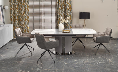 Kitchen Table West Builth Wells | size: Length: 90cm, Width: 220cm, Height: 76cm | color: White/Marble/Grey | image: 3 | variant: 1007397