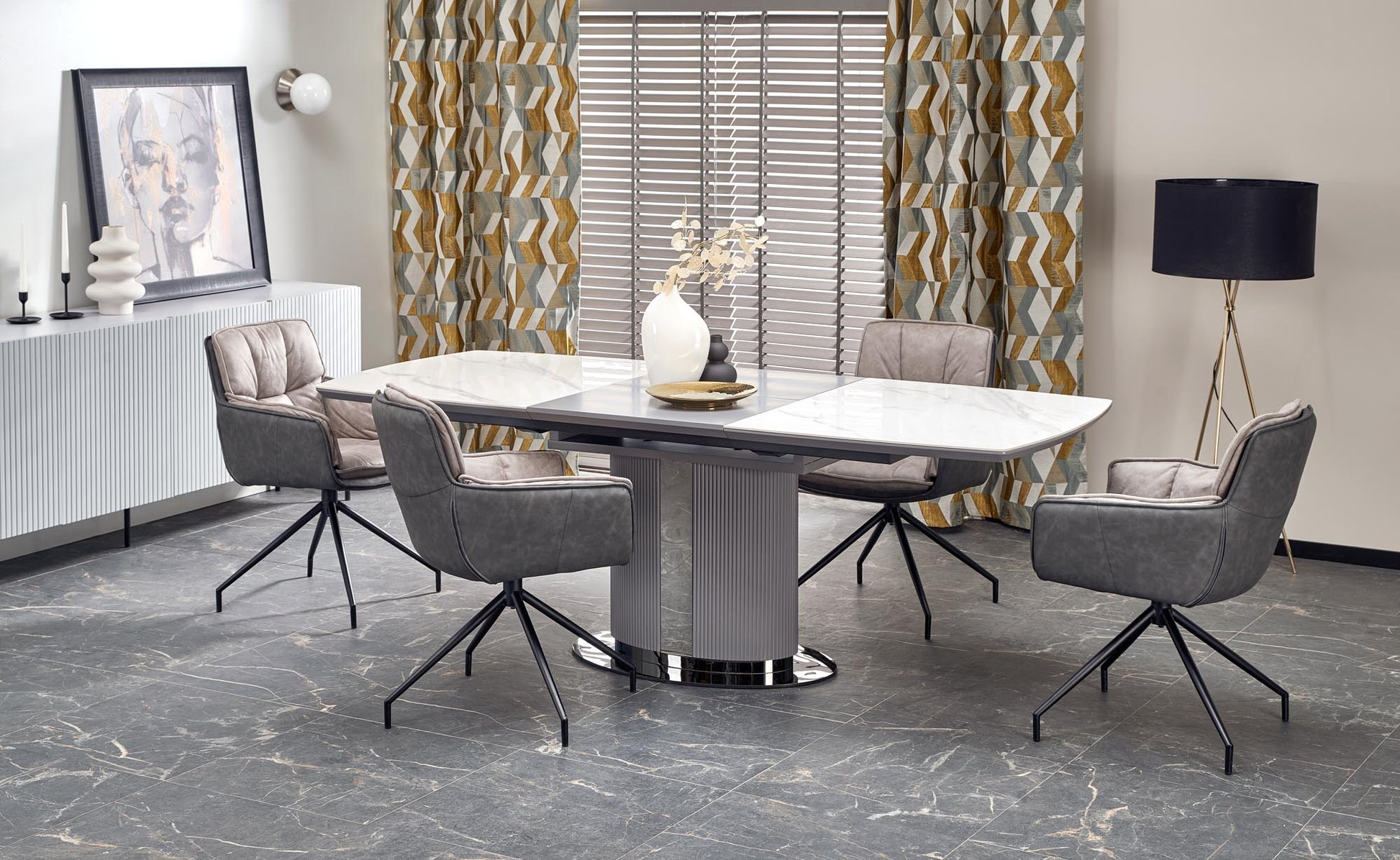 Kitchen Table West Builth Wells | size: Length: 90cm, Width: 220cm, Height: 76cm | color: White/Marble/Grey | image: 4 | variant: 1007397