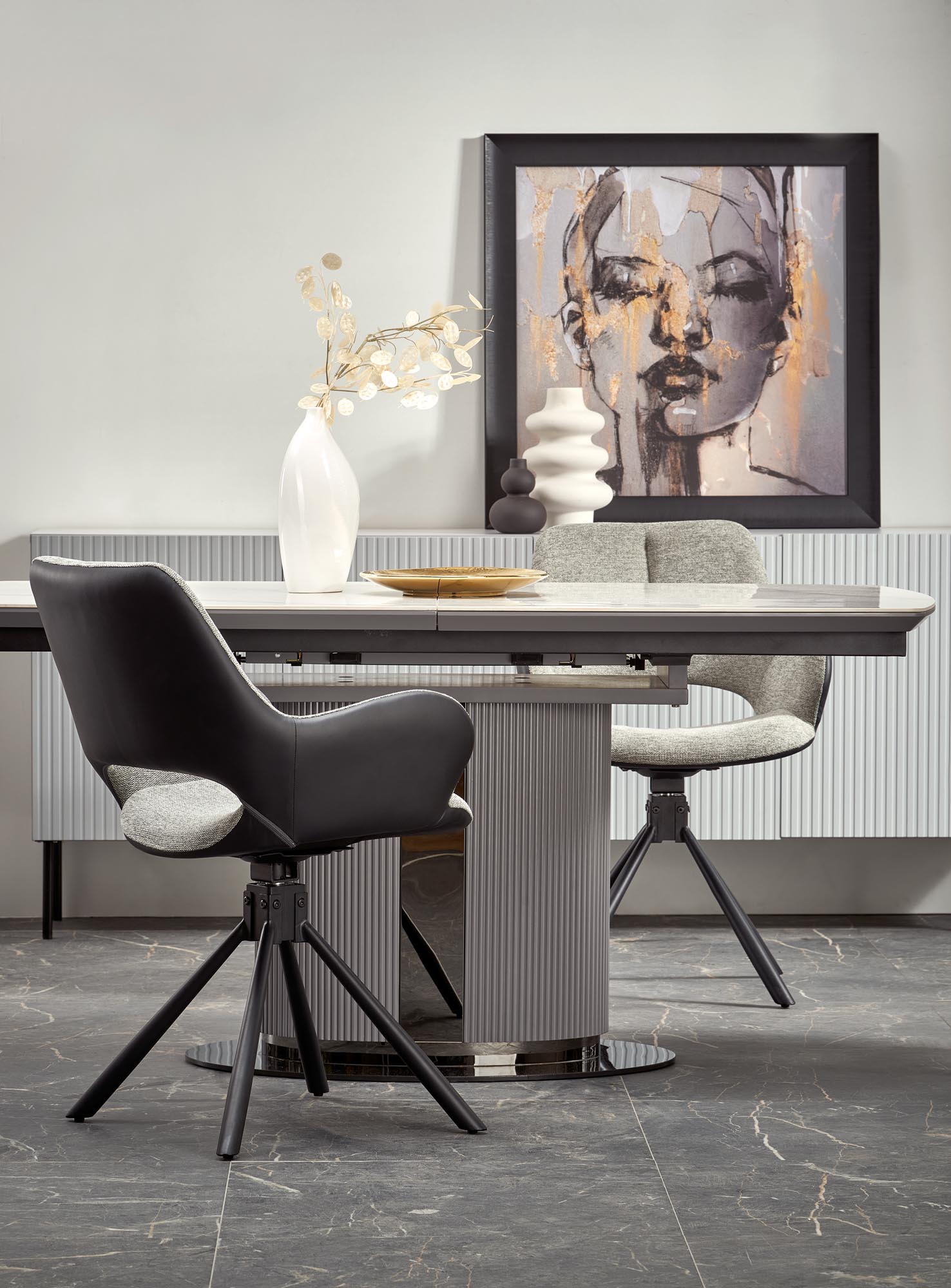 Kitchen Table West Builth Wells | size: Length: 90cm, Width: 220cm, Height: 76cm | color: White/Marble/Grey | image: 5 | variant: 1007397