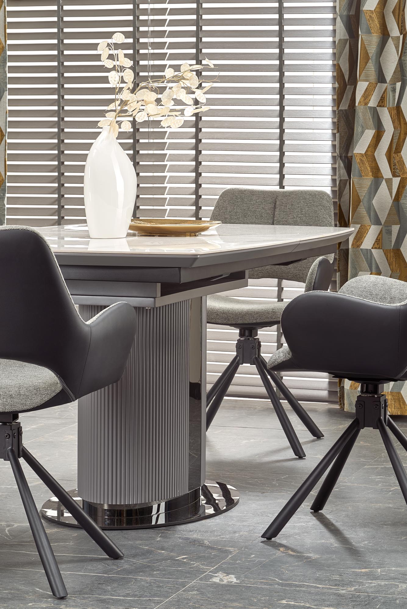 Kitchen Table West Builth Wells | size: Length: 90cm, Width: 220cm, Height: 76cm | color: White/Marble/Grey | image: 6 | variant: 1007397