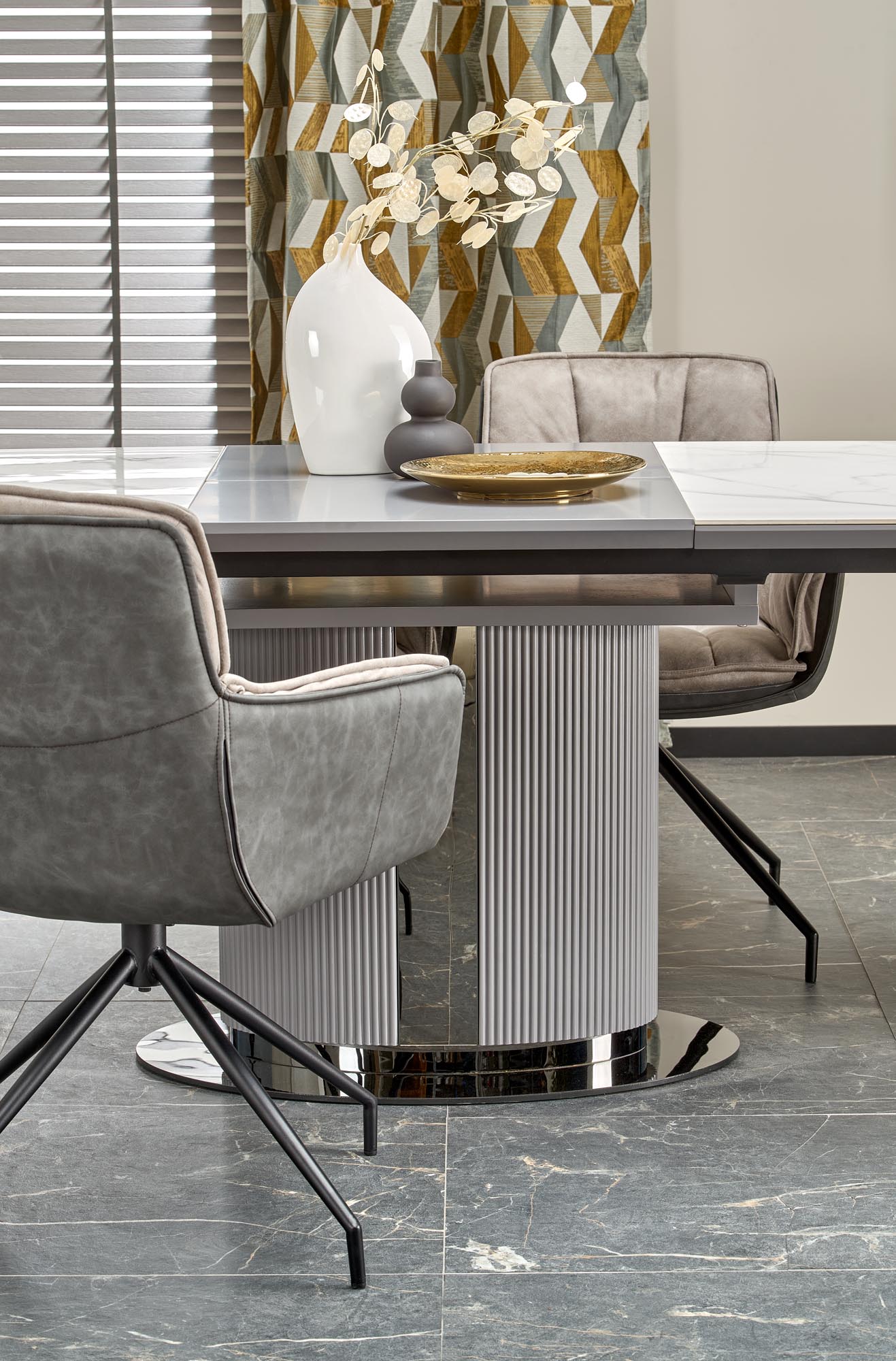Kitchen Table West Builth Wells | size: Length: 90cm, Width: 220cm, Height: 76cm | color: White/Marble/Grey | image: 7 | variant: 1007397