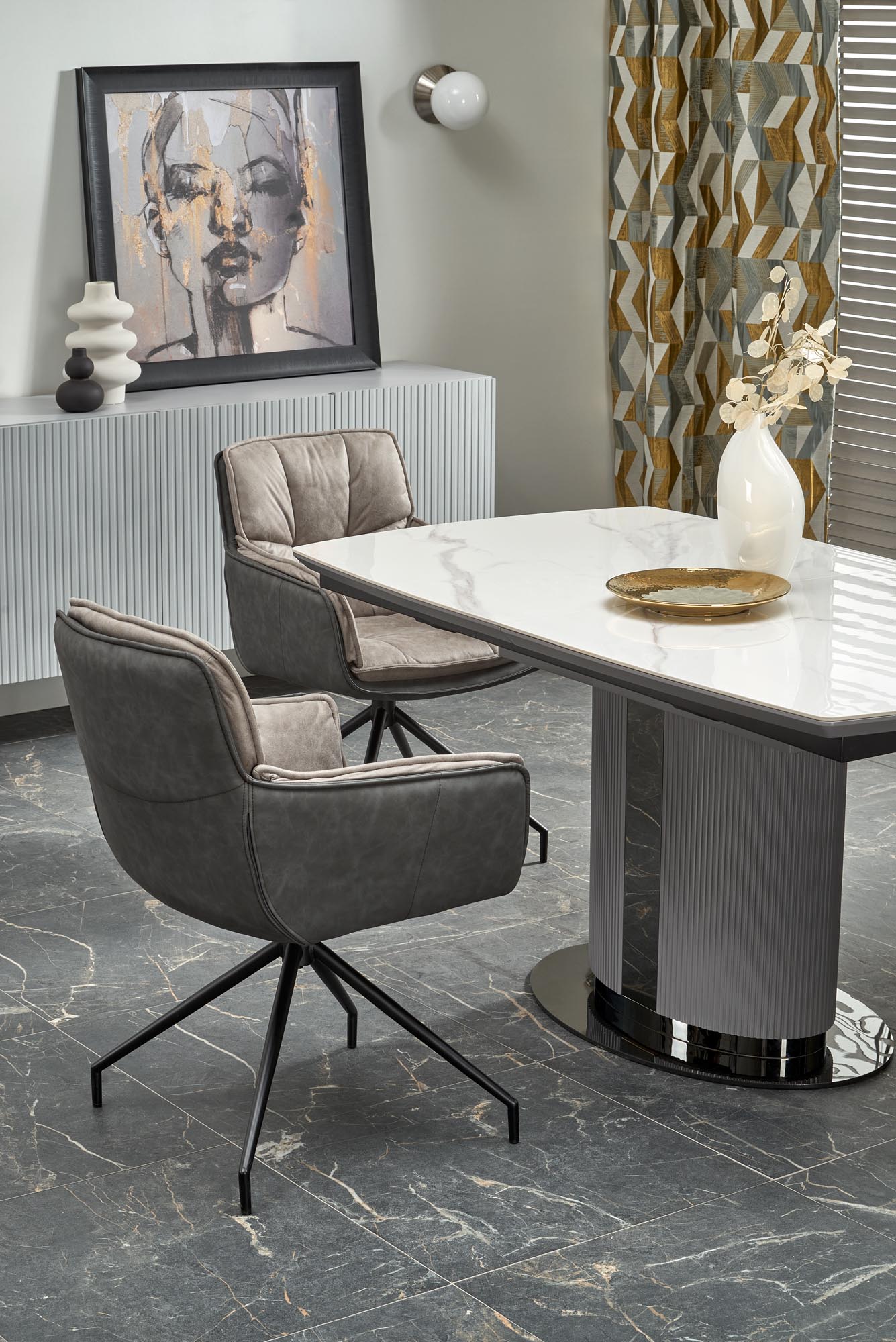 Kitchen Table West Builth Wells | size: Length: 90cm, Width: 220cm, Height: 76cm | color: White/Marble/Grey | image: 8 | variant: 1007397