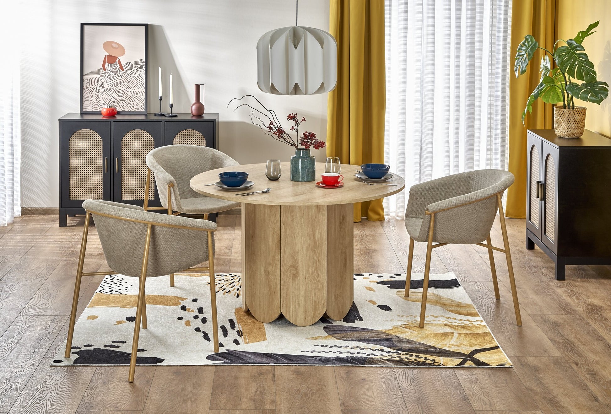 Kitchen Table West Cardigan | size: Length: 120cm, Width: 120cm, Height: 76cm, Diameter: 120cm | color: Oak | image: 1 | variant: 1007404