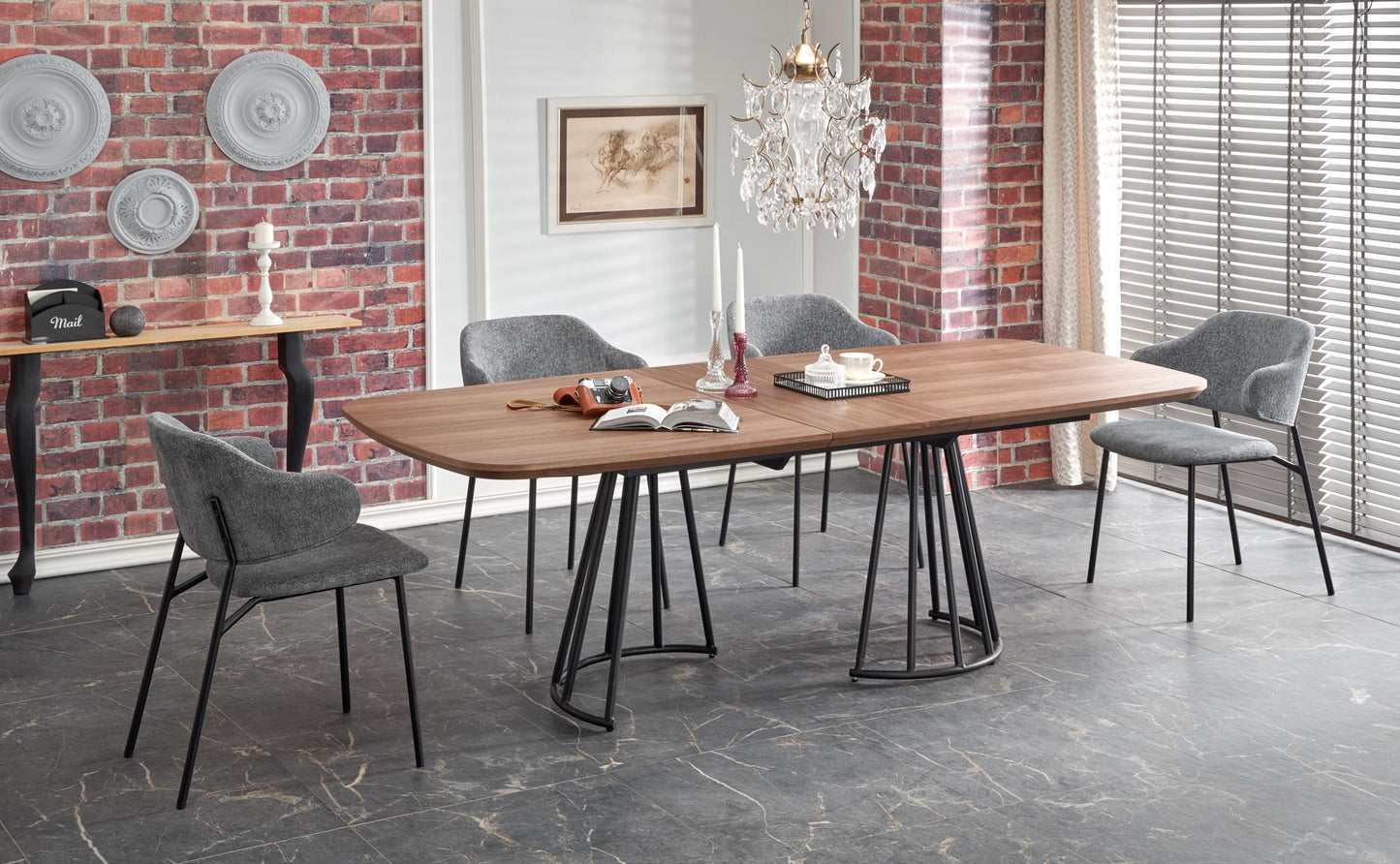 Kitchen Table West Carmarthen | size: Length: 100cm, Width: 200cm, Height: 76cm | color: Black/Walnut | image: 1 | variant: 1007399