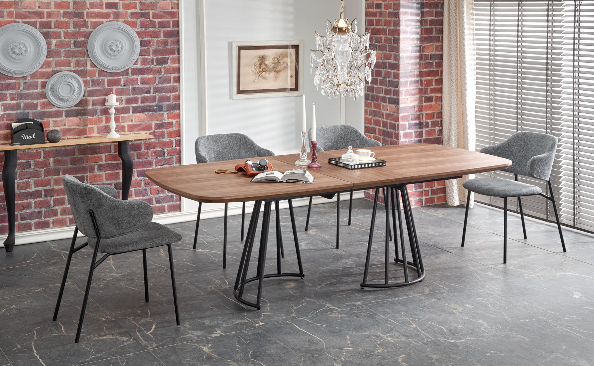 Kitchen Table West Carmarthen | size: Length: 100cm, Width: 200cm, Height: 76cm | color: Black/Walnut | image: 1 | variant: 1007399
