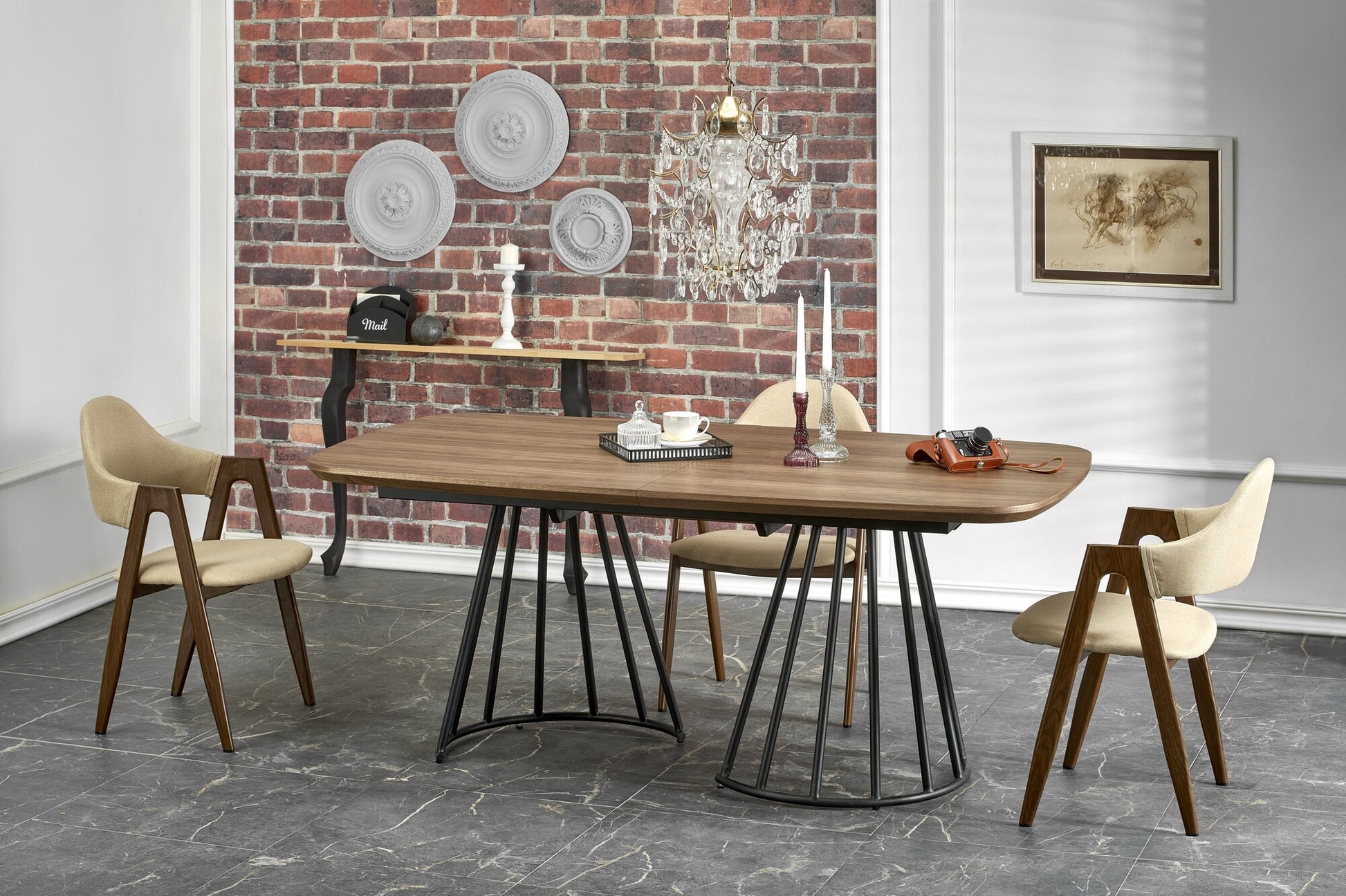 Kitchen Table West Carmarthen | size: Length: 100cm, Width: 200cm, Height: 76cm | color: Black/Walnut | image: 2 | variant: 1007399