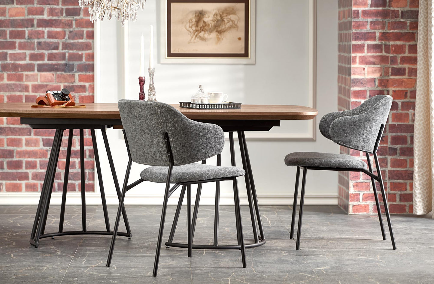 Kitchen Table West Carmarthen | size: Length: 100cm, Width: 200cm, Height: 76cm | color: Black/Walnut | image: 3 | variant: 1007399
