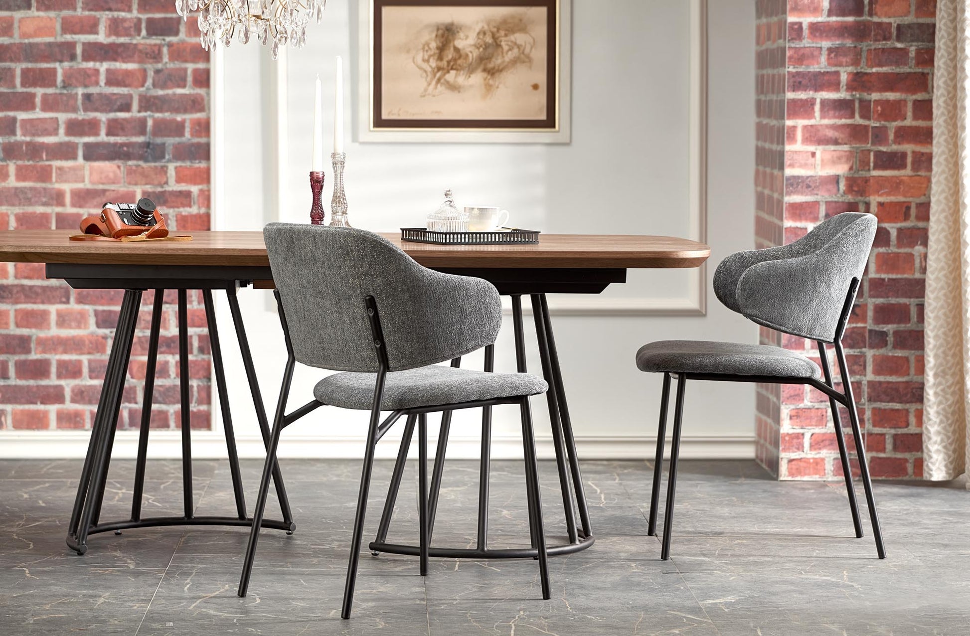 Kitchen Table West Carmarthen | size: Length: 100cm, Width: 200cm, Height: 76cm | color: Black/Walnut | image: 3 | variant: 1007399